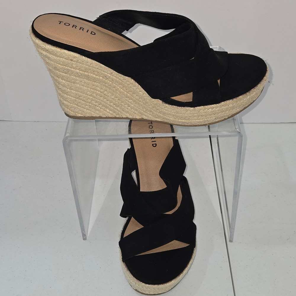 Torrid Womens Black Mule Platform Espadrille Wedge Sandals 10.5WW 17314551